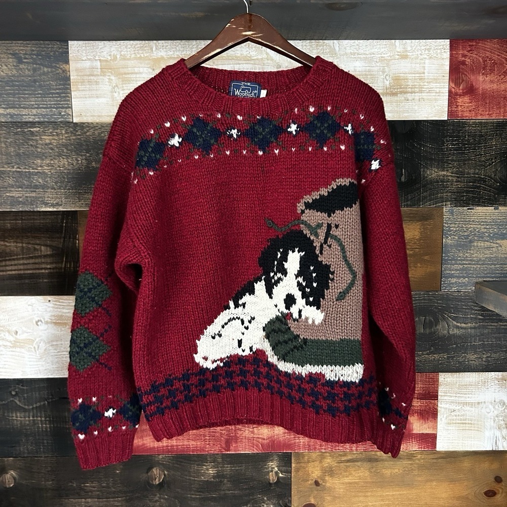 Vintage 80s Woolrich Womens Dog Sweater Size Large Boot